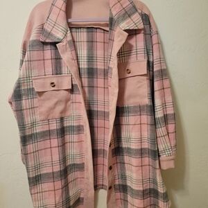 SHEIN Pink and Gray Plaid Shacket
